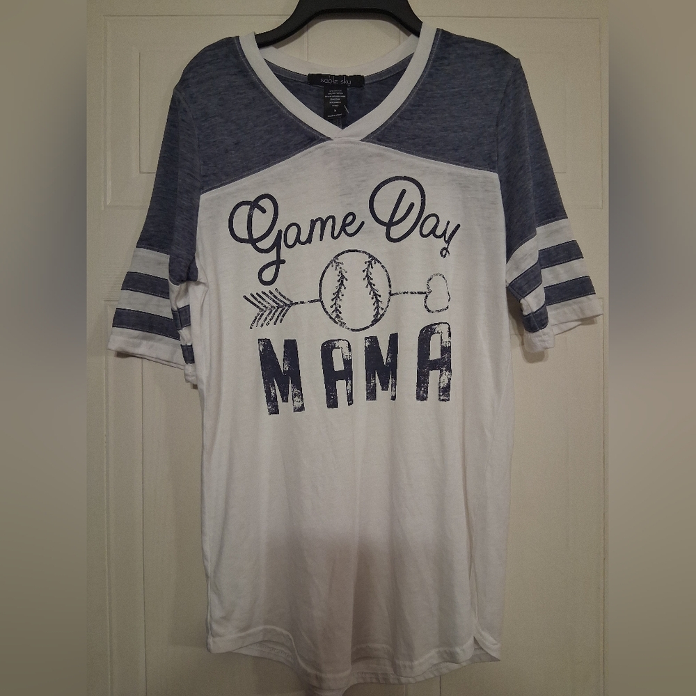Baseball Mama Blue and White Tee